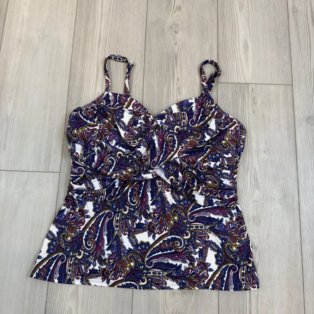Lands End Paisley Tankini Top Blue Burgundy Twisted Sweetheart Swimwear 18W